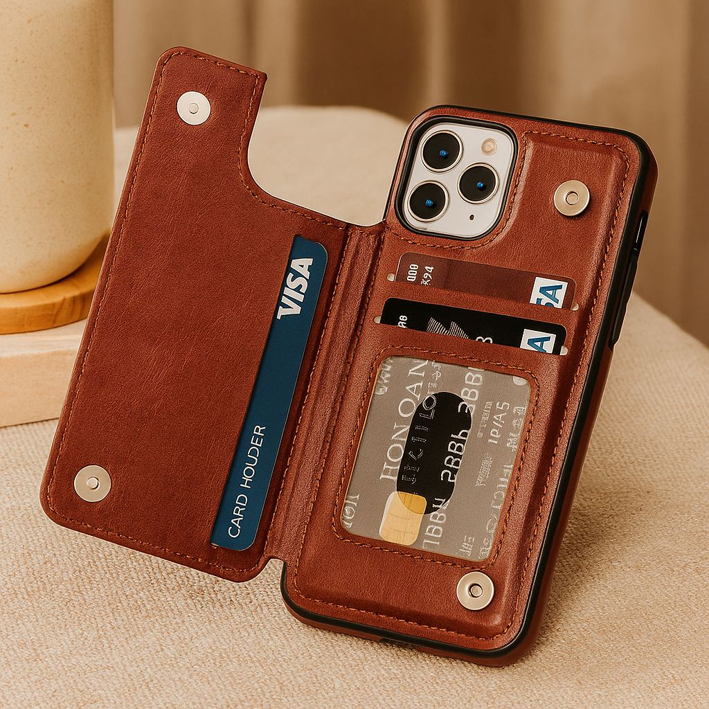 Leather Phone Case with Card Slots and Magnetic Closure Wallet
