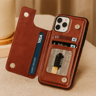 Leather Phone Case with Card Slots and Magnetic Closure Wallet