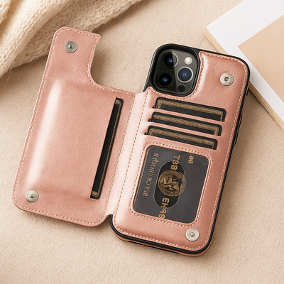 Leather Phone Case with Card Slots and Magnetic Closure Wallet