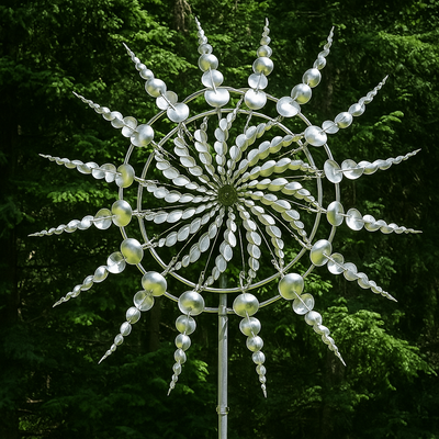 Silver Metal Garden Wind Spinner Outdoor Sculpture