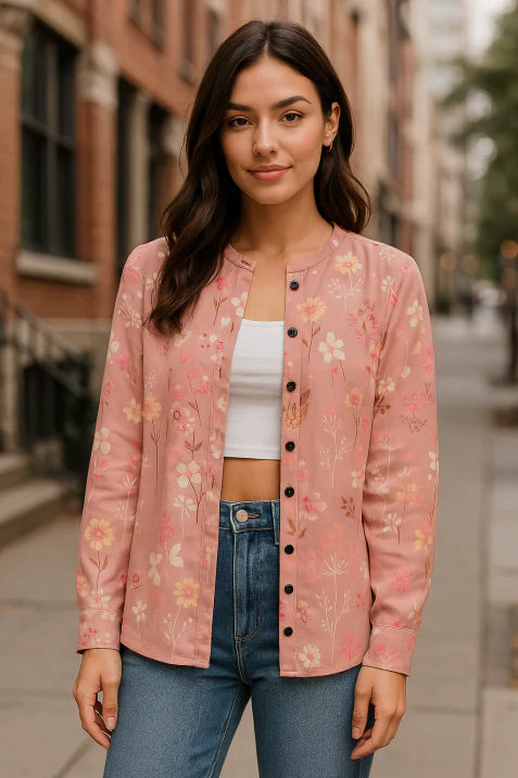 Women’s Floral Pattern Crew Neck Cardigan