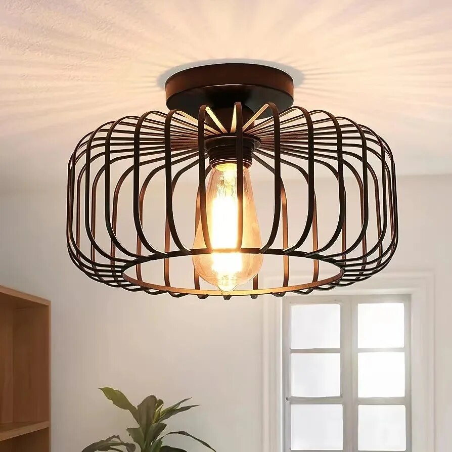Modern Birdcage E26 Ceiling Light – Iron Flush Mount Fixture