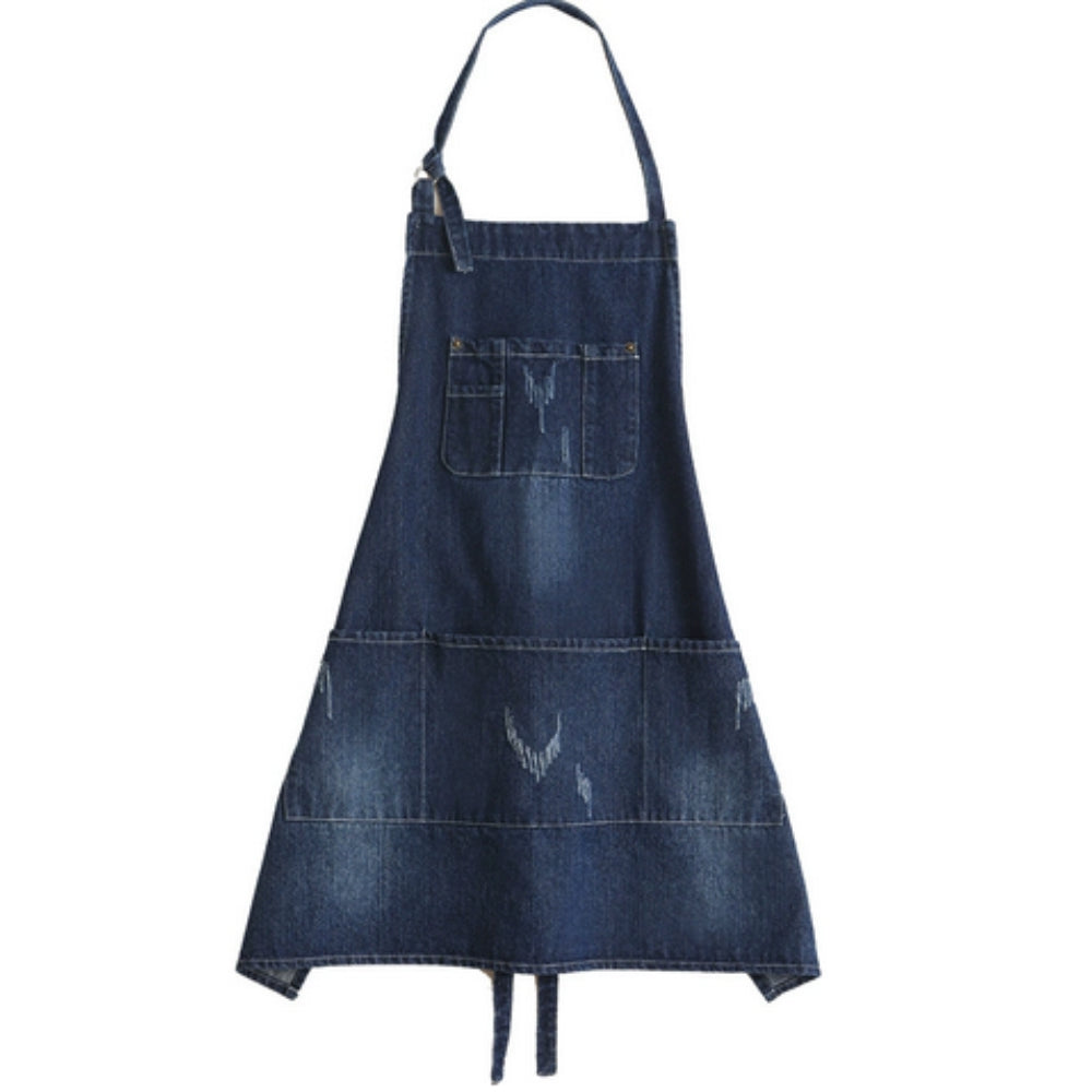 Classic Blue Denim Apron with Front Pocket for Kitchen & Gardening