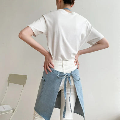 Classic Blue Denim Apron with Front Pocket for Kitchen & Gardening