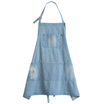 Classic Blue Denim Apron with Front Pocket for Kitchen & Gardening