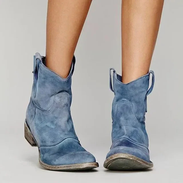 Women’s Black Leather Cowboy Boots with Western Design and Comfort