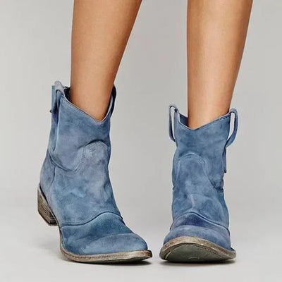 Women’s Black Leather Cowboy Boots with Western Design and Comfort