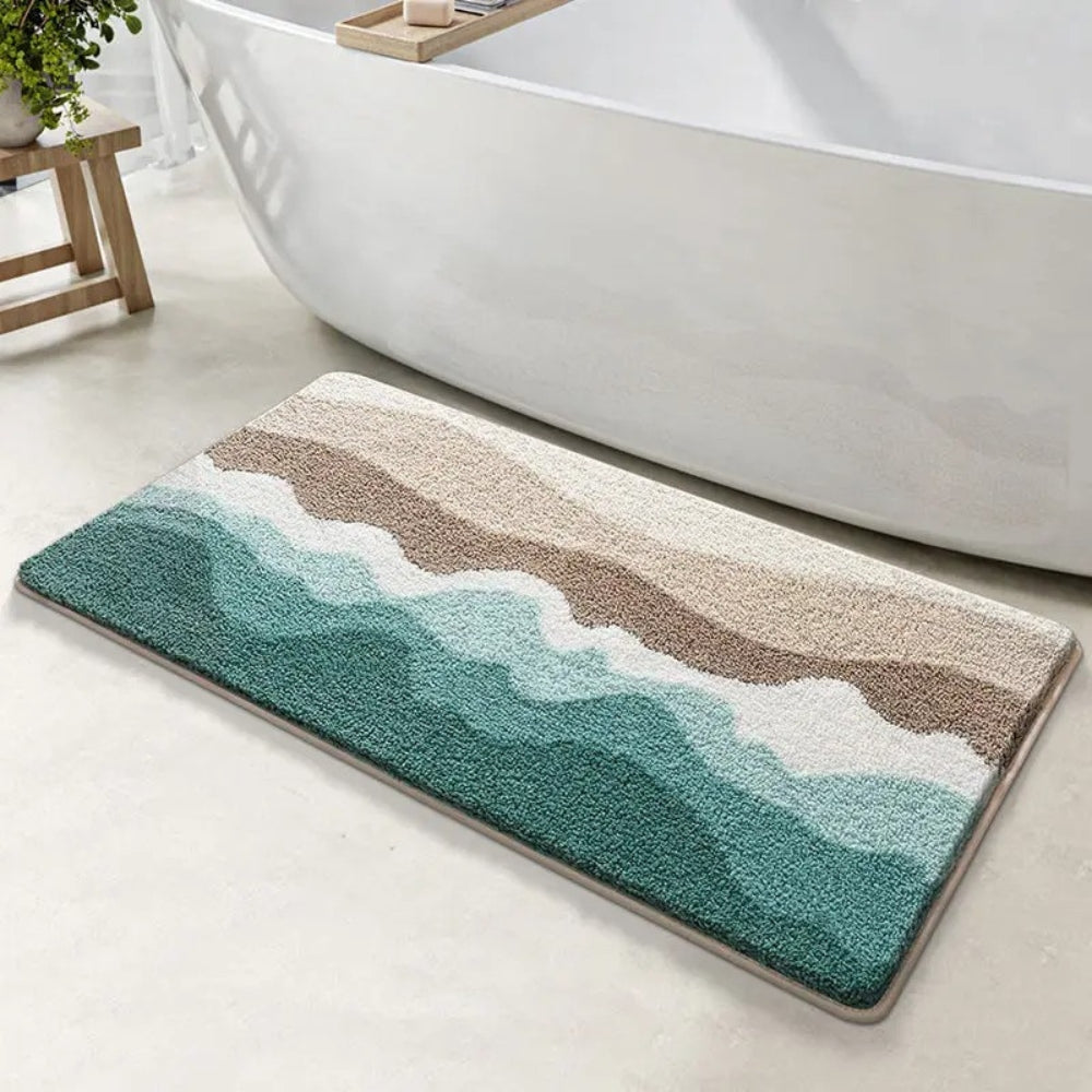 Coastal Wave Non-Slip Absorbent Bathroom Mat