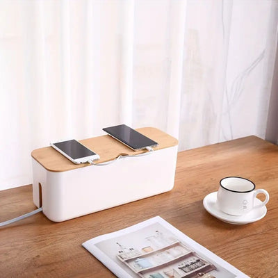 Bamboo Cable Organizer Box for Desk and TV