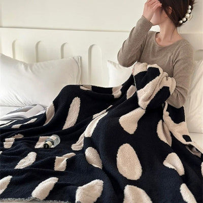 Reversible Polka Dot Fleece Blanket for Sofa and Bed