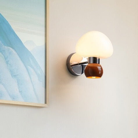 Cream Glass Mushroom Wall Sconce Light