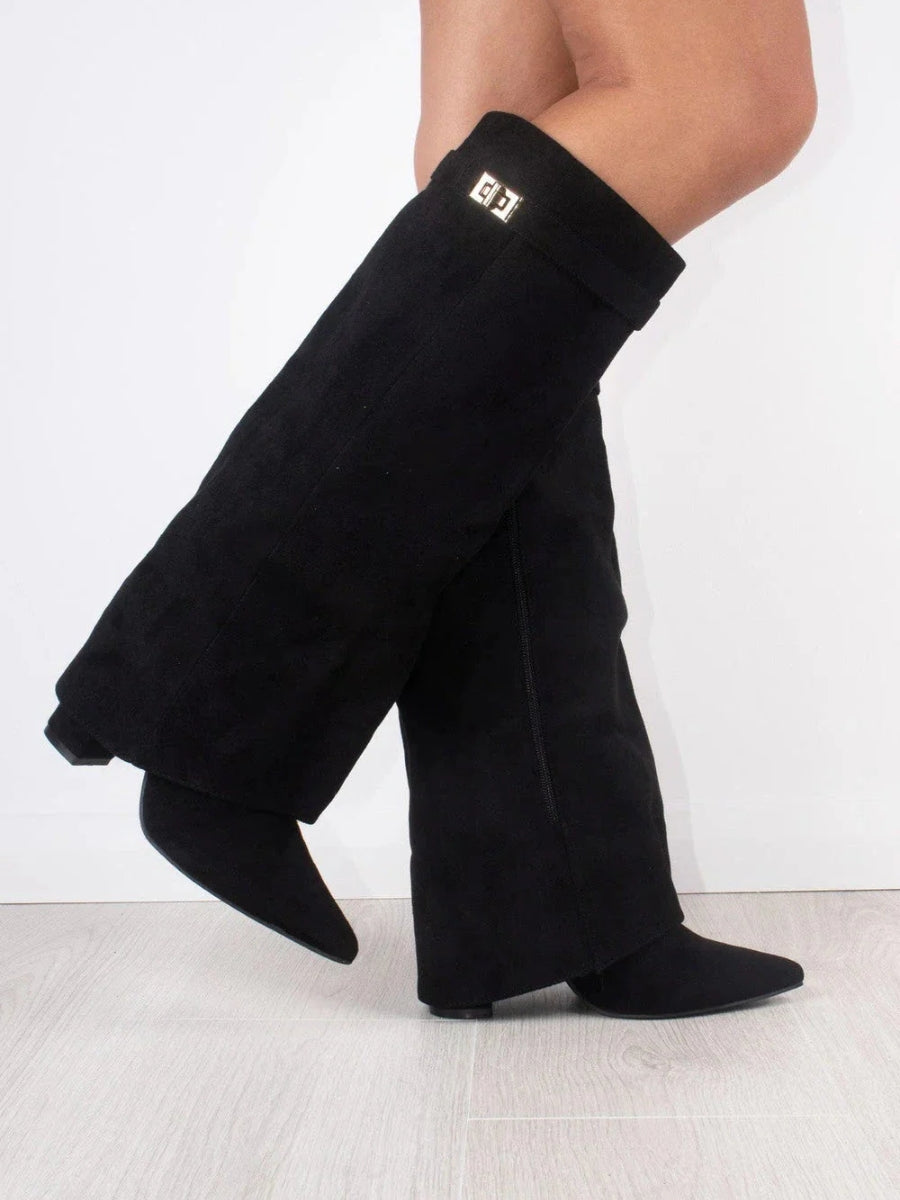 Women’s Black Knee-High Boots with Block Heel