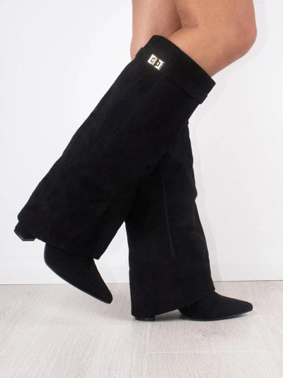 Women’s Black Knee-High Boots with Block Heel