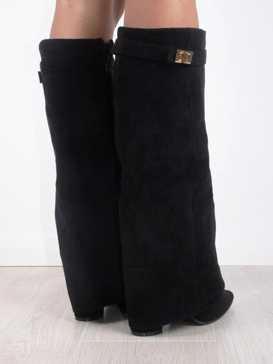 Women’s Black Knee-High Boots with Block Heel