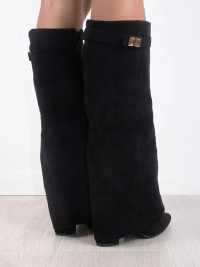 Women’s Black Knee-High Boots with Block Heel
