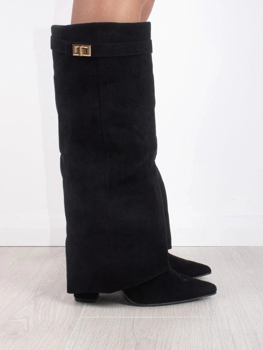 Women’s Black Knee-High Boots with Block Heel