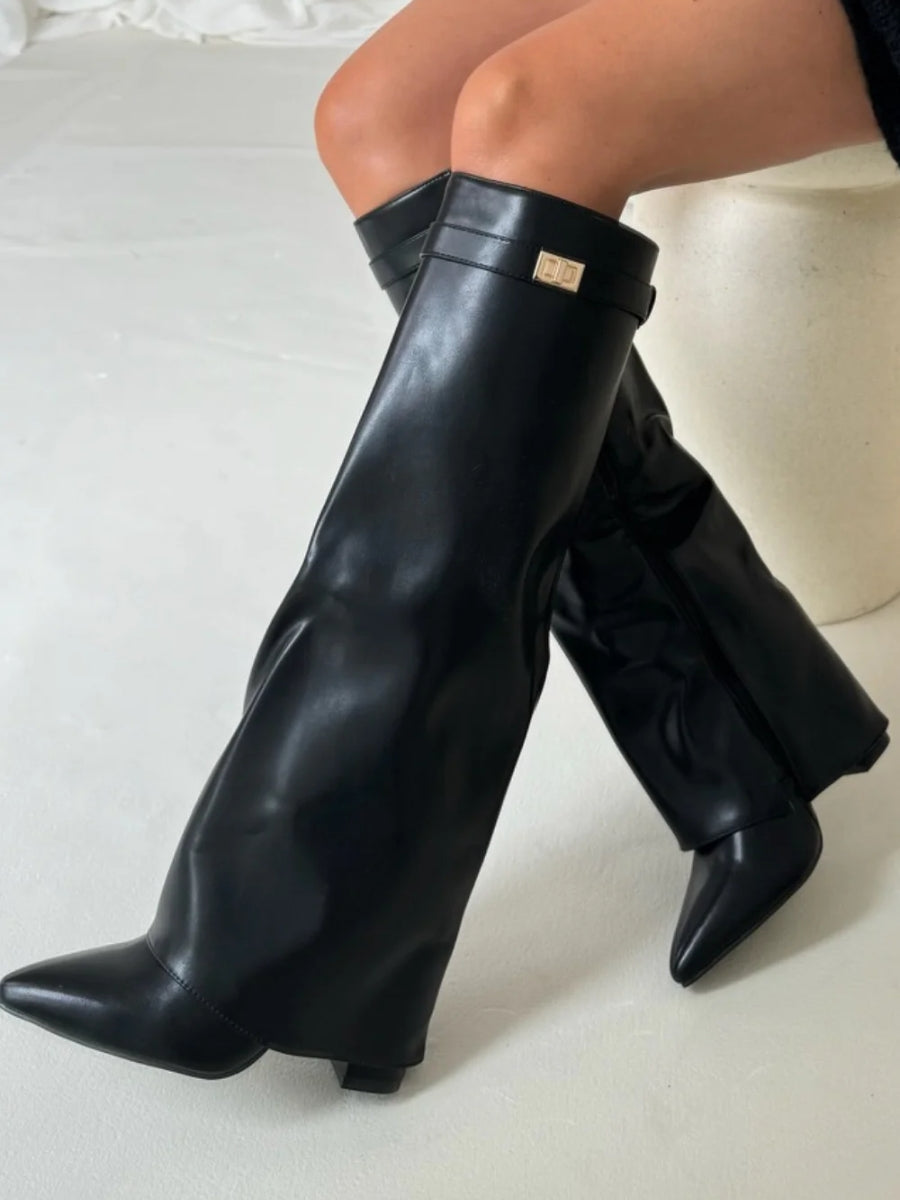 Women’s Black Knee-High Boots with Block Heel