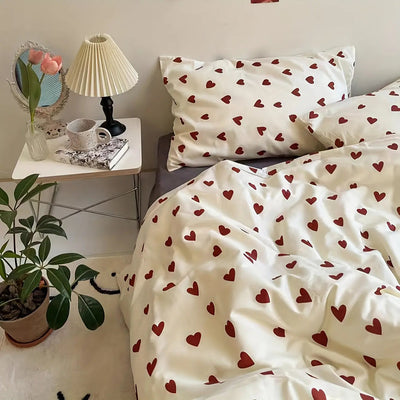 Heart Print Bedding Set – Soft Polyester Design