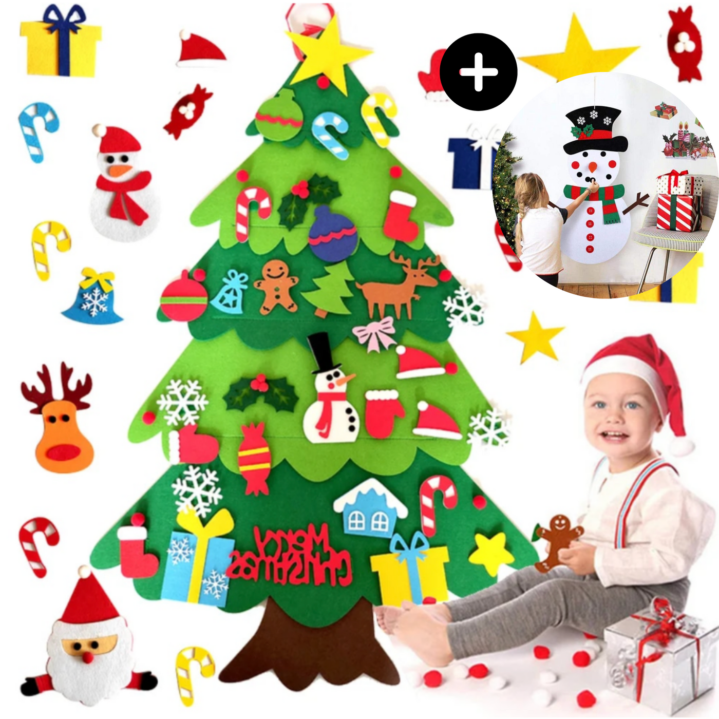 Felt Christmas Tree for Kids – Montessori Learning Toy with 32 Ornaments