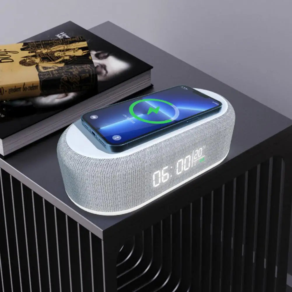Digital Alarm Clock with Wireless Charging and Temperature Display