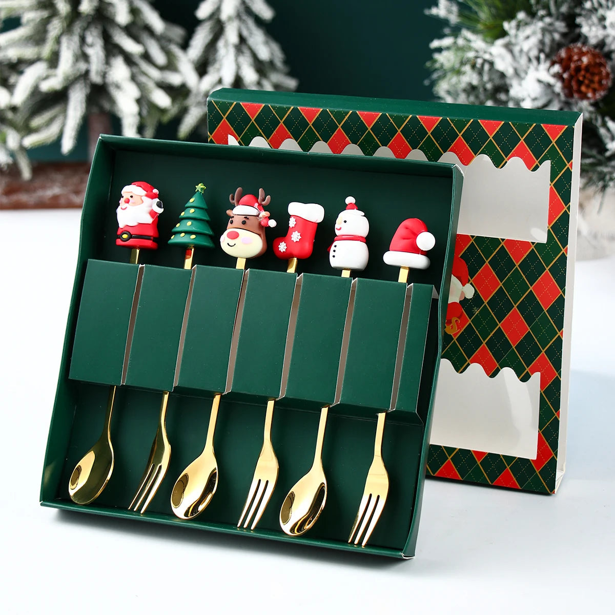 Gold Santa Christmas Cutlery Set for Holidays