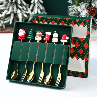 Gold Santa Christmas Cutlery Set for Holidays