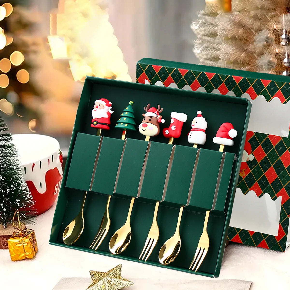 Gold Santa Christmas Cutlery Set for Holidays