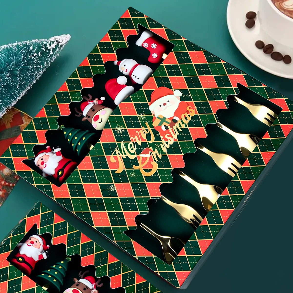 Gold Santa Christmas Cutlery Set for Holidays