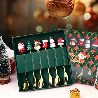 Gold Santa Christmas Cutlery Set for Holidays
