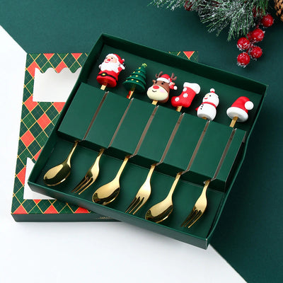 Gold Santa Christmas Cutlery Set for Holidays