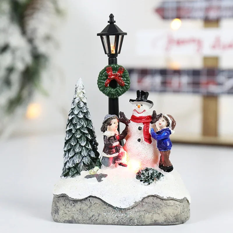 LED Christmas Village Decoration Resin Miniature Ornament
