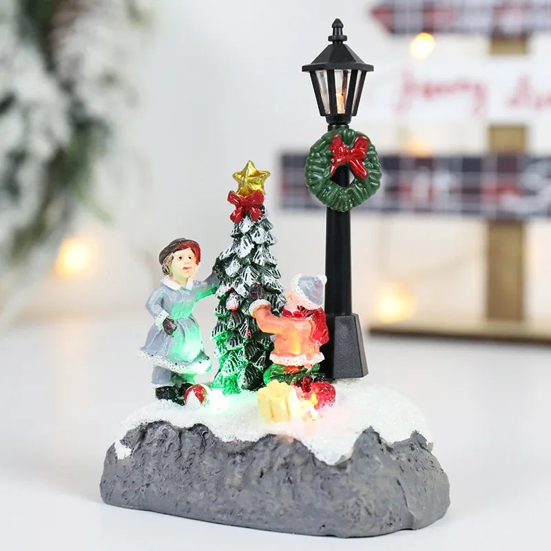 LED Christmas Village Decoration Resin Miniature Ornament