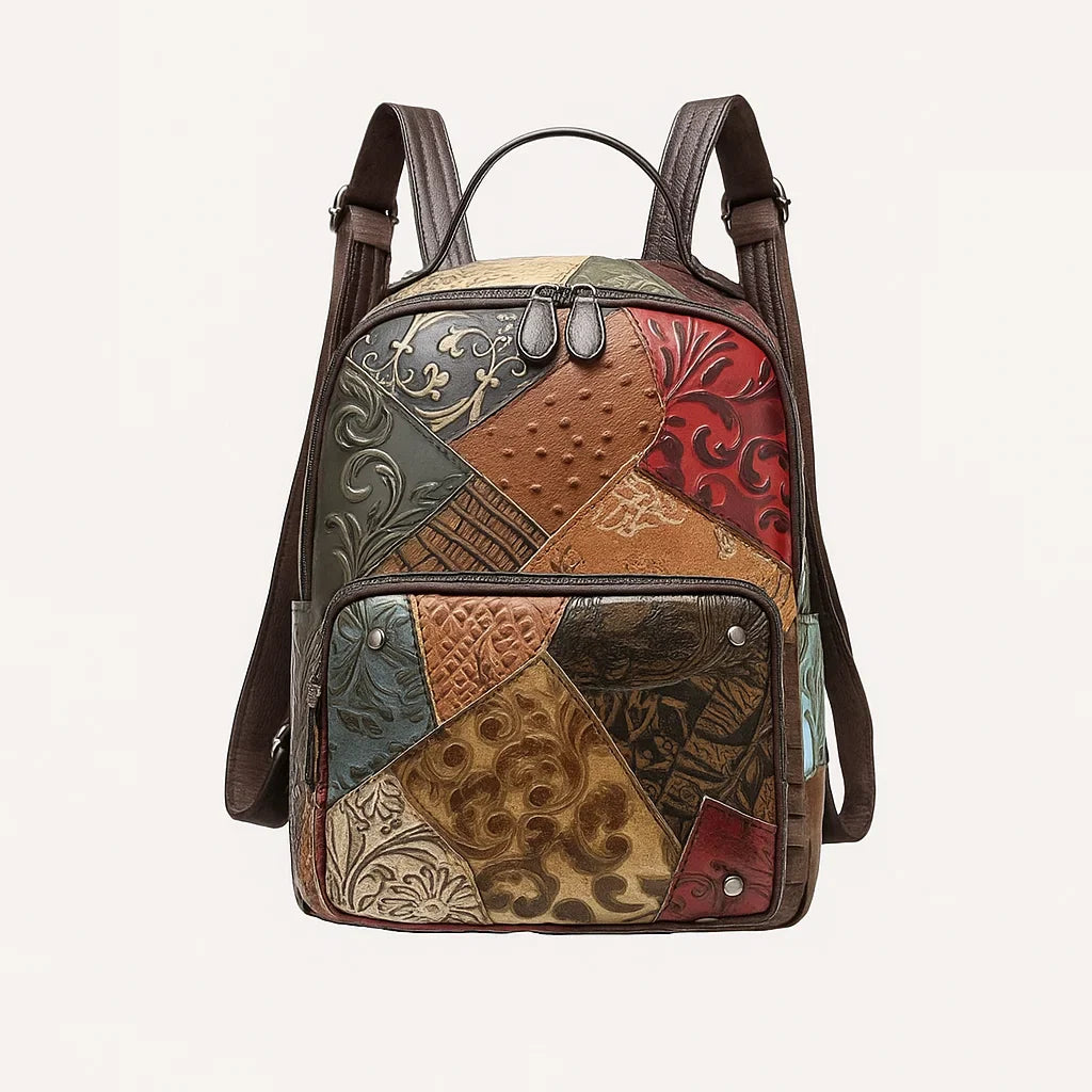 Embossed Vegan Leather Backpack with Pockets