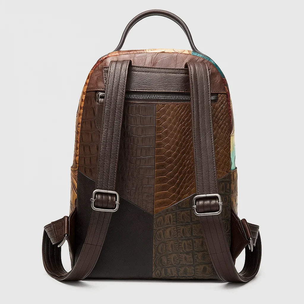 Embossed Vegan Leather Backpack with Pockets