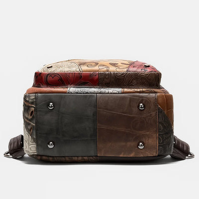 Embossed Vegan Leather Backpack with Pockets