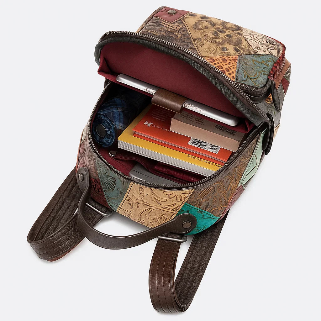 Embossed Vegan Leather Backpack with Pockets