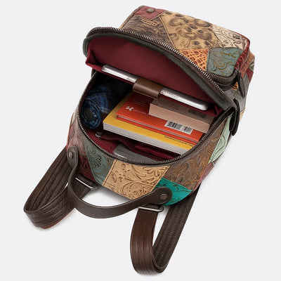 Embossed Vegan Leather Backpack with Pockets