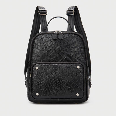 Embossed Vegan Leather Backpack with Pockets