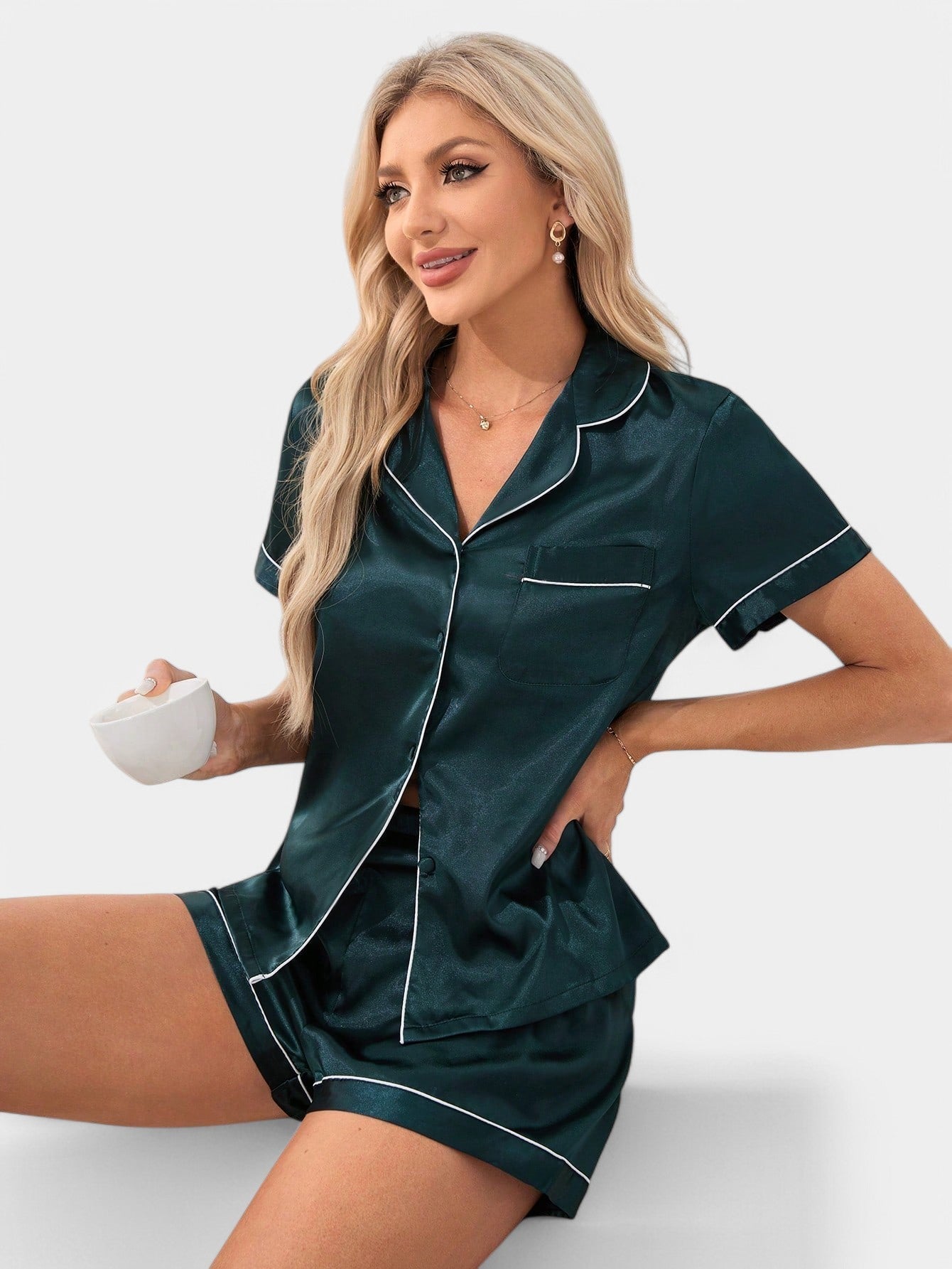 Gleame Satin Pajama Set – Tropical Comfort with a Stylish Touch