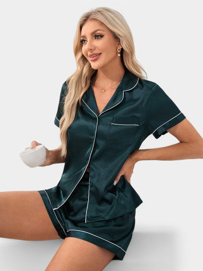 Gleame Satin Pajama Set – Tropical Comfort with a Stylish Touch