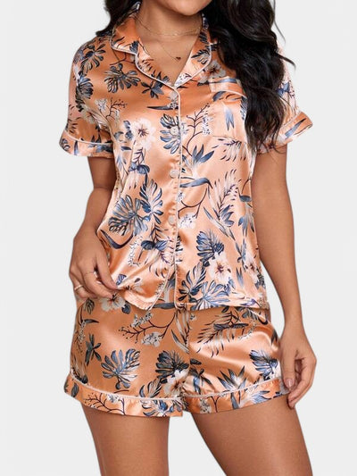 Gleame Satin Pajama Set – Tropical Comfort with a Stylish Touch