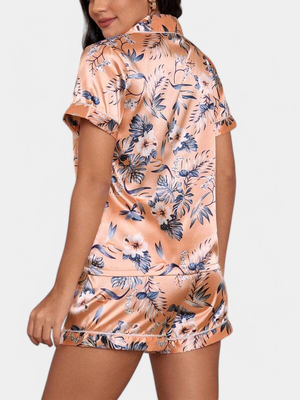 Gleame Satin Pajama Set – Tropical Comfort with a Stylish Touch