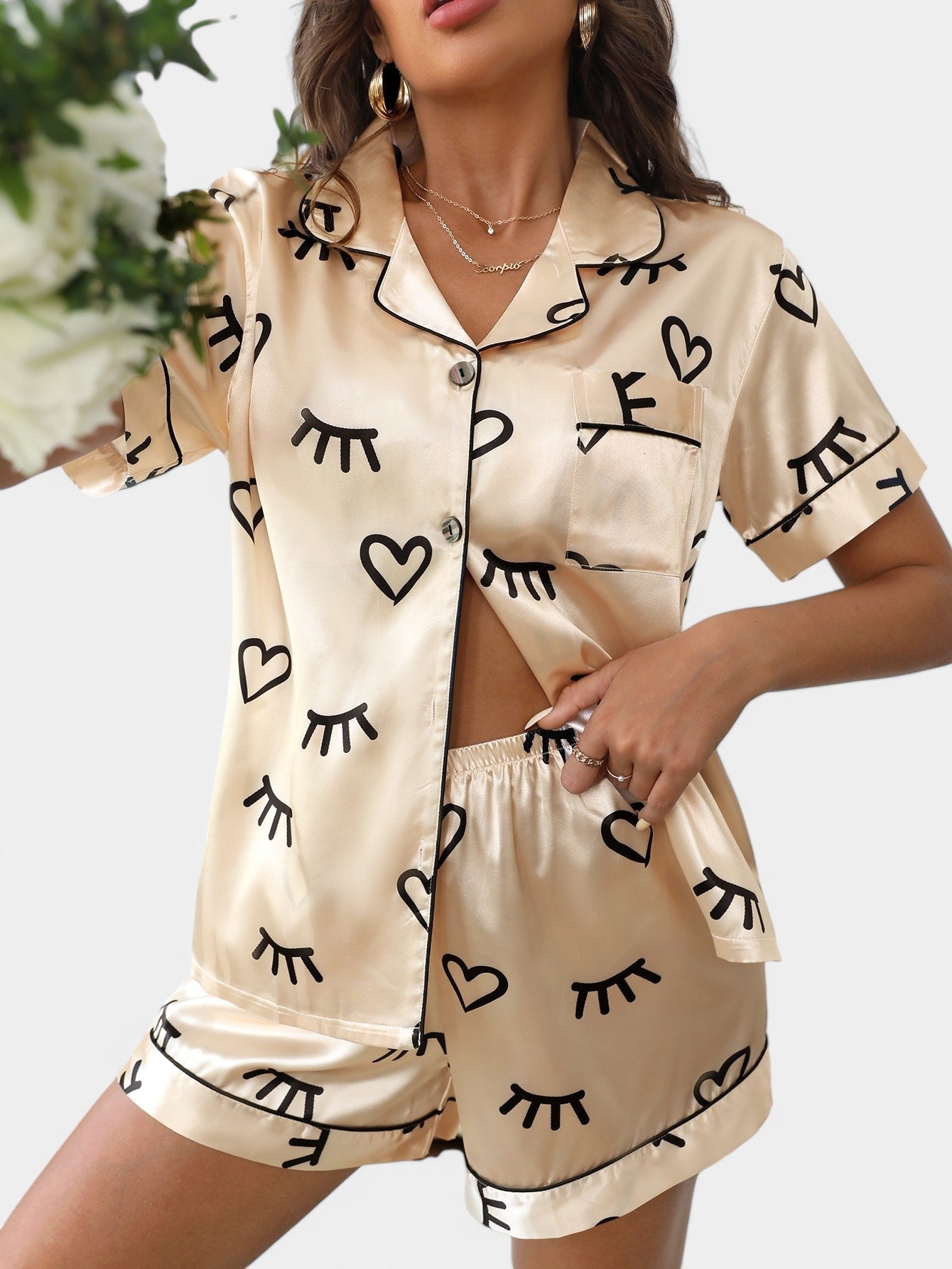 Gleame Satin Pajama Set – Tropical Comfort with a Stylish Touch
