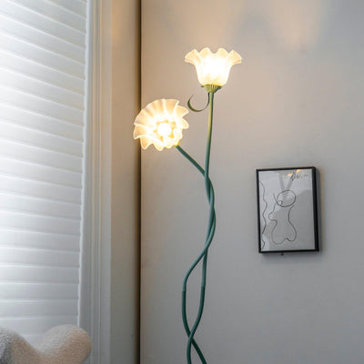 Calla Flowers LED Floor Lamp with Matte Green Finish