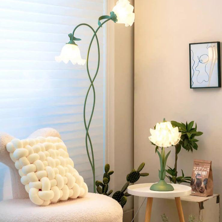 Calla Flowers LED Floor Lamp with Matte Green Finish