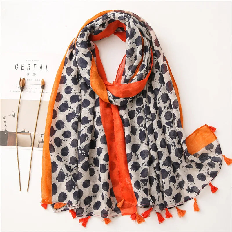 Women’s Viscose Scarf with Polka Dot Floral Pattern