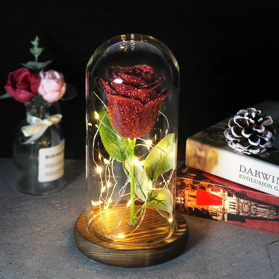 Eternal Rose in Glass Dome with LED Lights