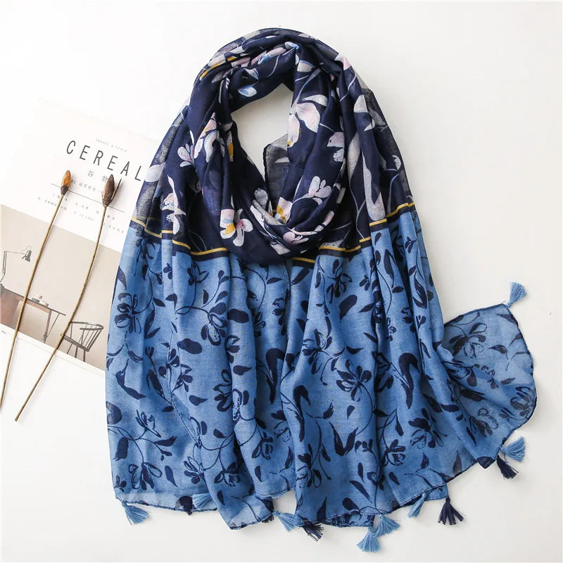 Women’s Viscose Scarf with Polka Dot Floral Pattern