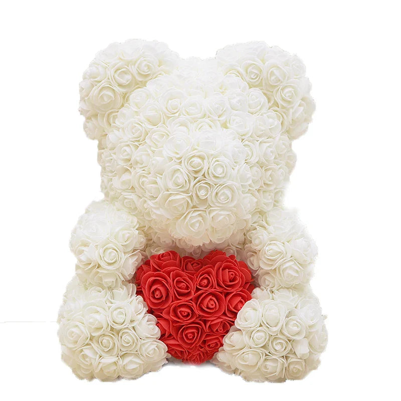 Rose Teddy Bear with Handmade Foam Roses – 40cm