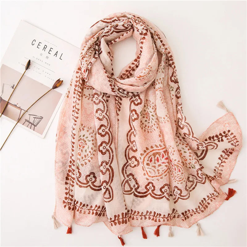 Women’s Viscose Scarf with Polka Dot Floral Pattern